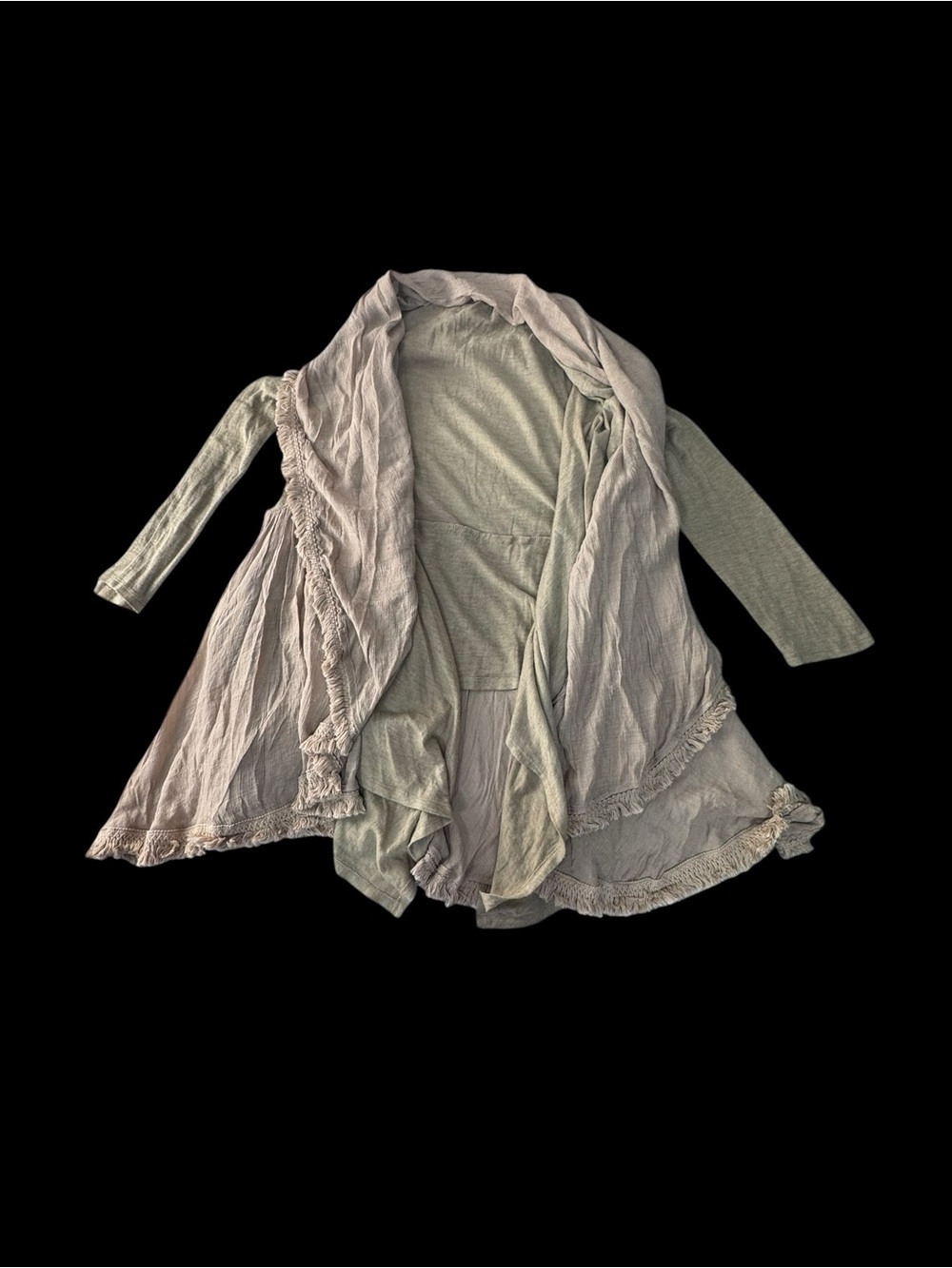 Light Tan Open-Front Ruffle-Trim Cardigan